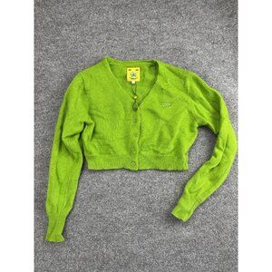 UNIF Sweater Womens XS Green Cropped Cardigan Knit Button Up Long Sleeve Angora